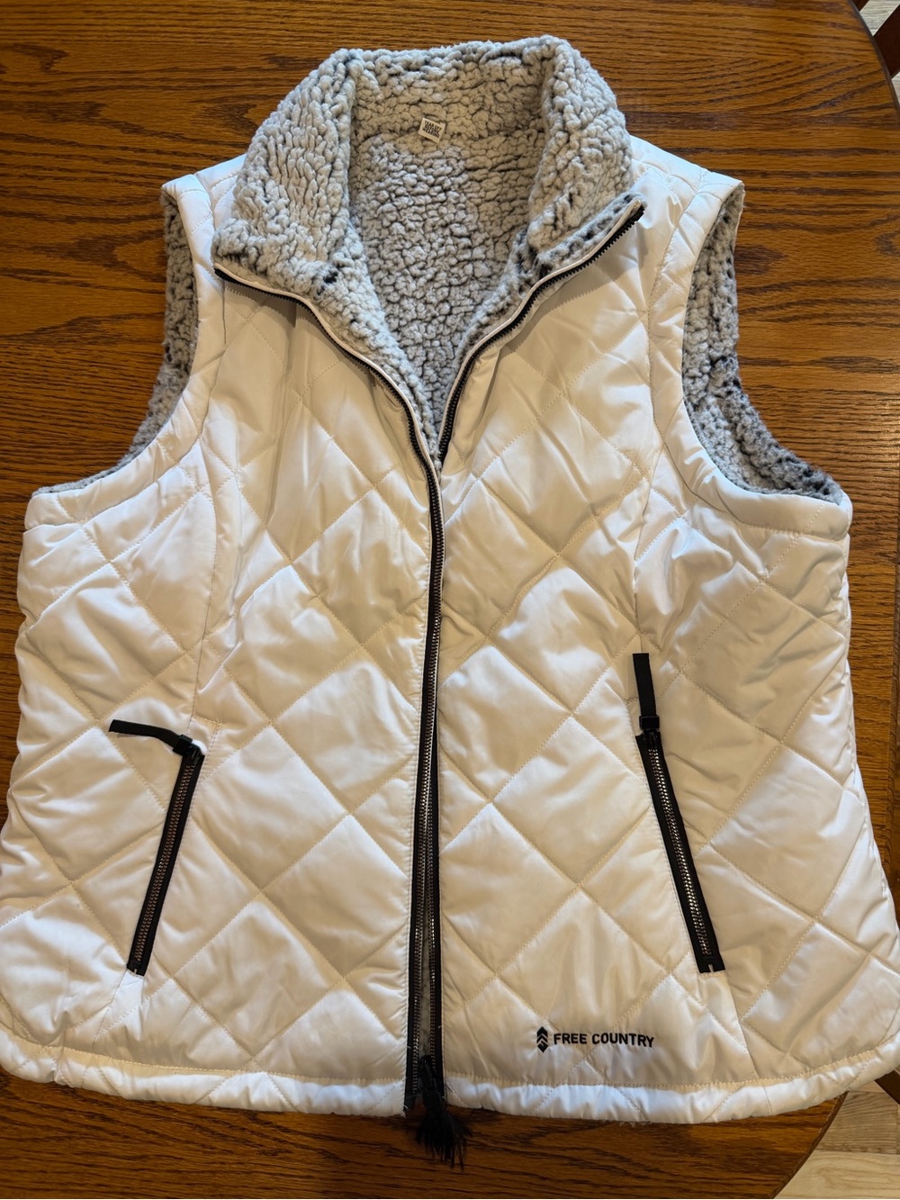 Free Country Womens Vest Quilted Reversible Puffer White Gray Full Zip Sz XL